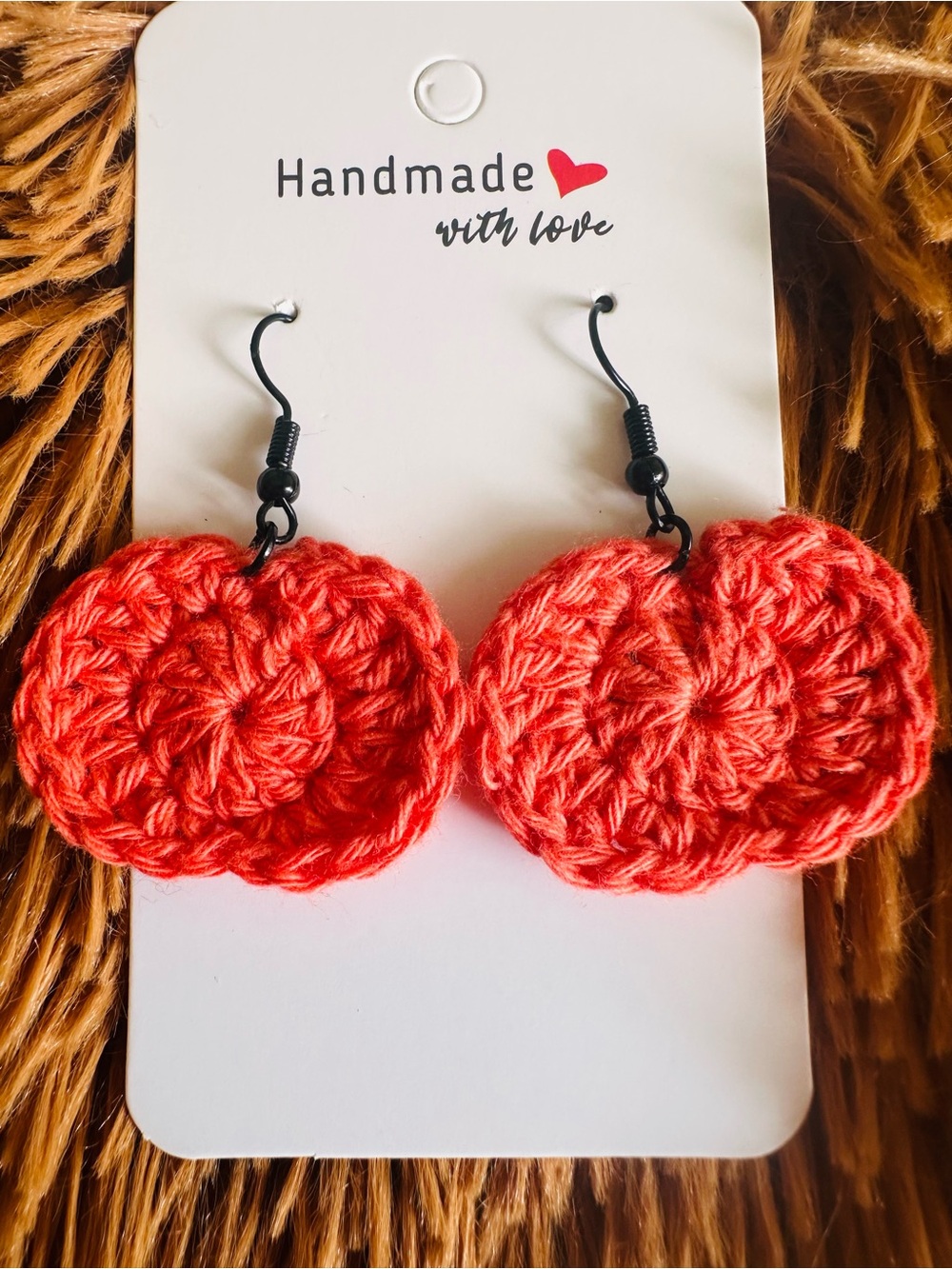 Handmade Crochet Red pumbkin earrings-Holloween theme